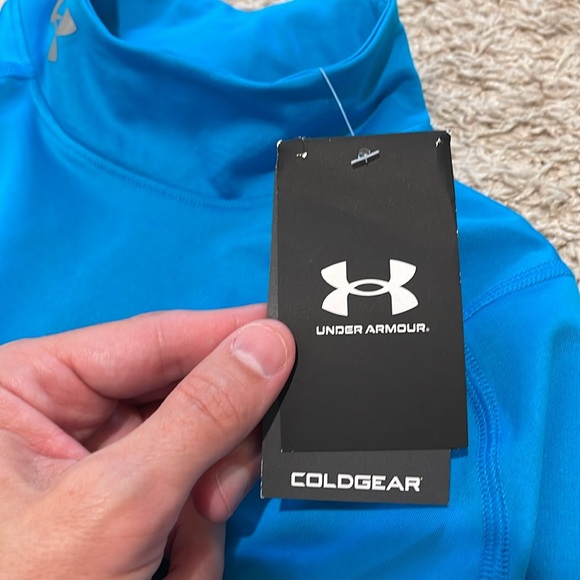 Under Armour Cold Gear Mock Neck Shirt Size Small Turquoise Teal Blue Fitted NWT - Picture 2 of 14